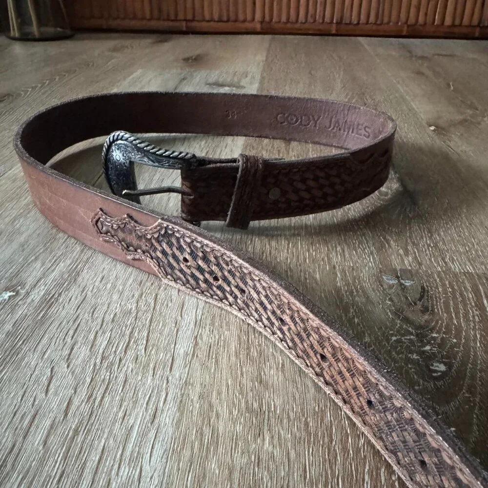 Cody James Brown‎ Genuine Leather Snake Big buckle Western Men’s Belt size 34
